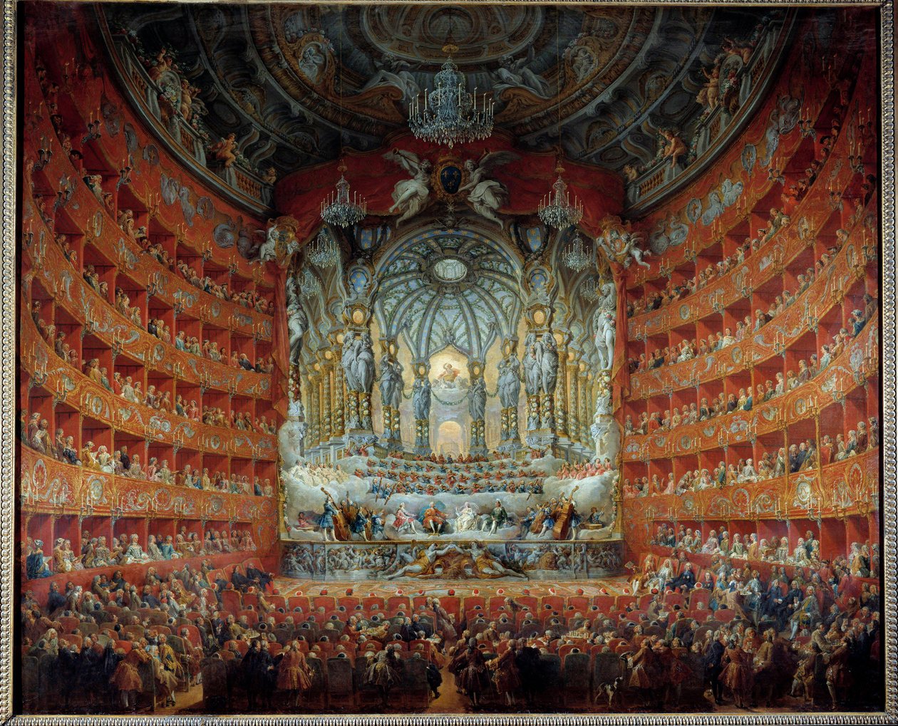 Konsert gitt på teateret Argentina i Roma 15. juli 1747 i anledning ekteskapet til delfinen Louis de France (1729-1765), sønn av Ludvig XV, med Marie Josephe av Sachsen. Maleri av Giovanni Paolo Pannini (Panini) (1691-1765) av Giovanni Paolo Pannini