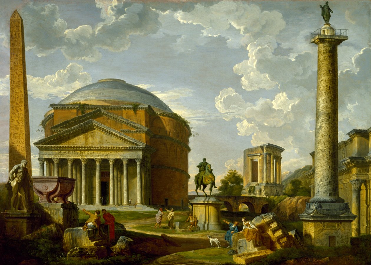 Fantasiutsikt med Pantheon og andre monumenter i det gamle Roma av Giovanni Paolo Pannini