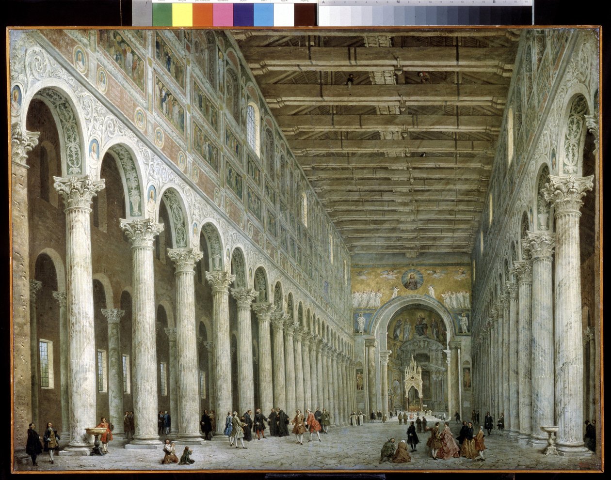 Interiør av Basilica of Saint Paul utenfor murene i Roma. Interiør av St. Paul-basilikaen utenfor murene i Roma. Maleri av Giovanni Paolo Panini (eller Pannini av Giovanni Paolo Pannini