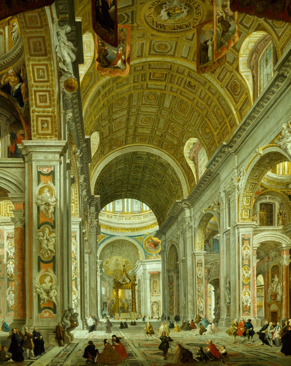 Interiør i Peterskirken av Giovanni Paolo Pannini
