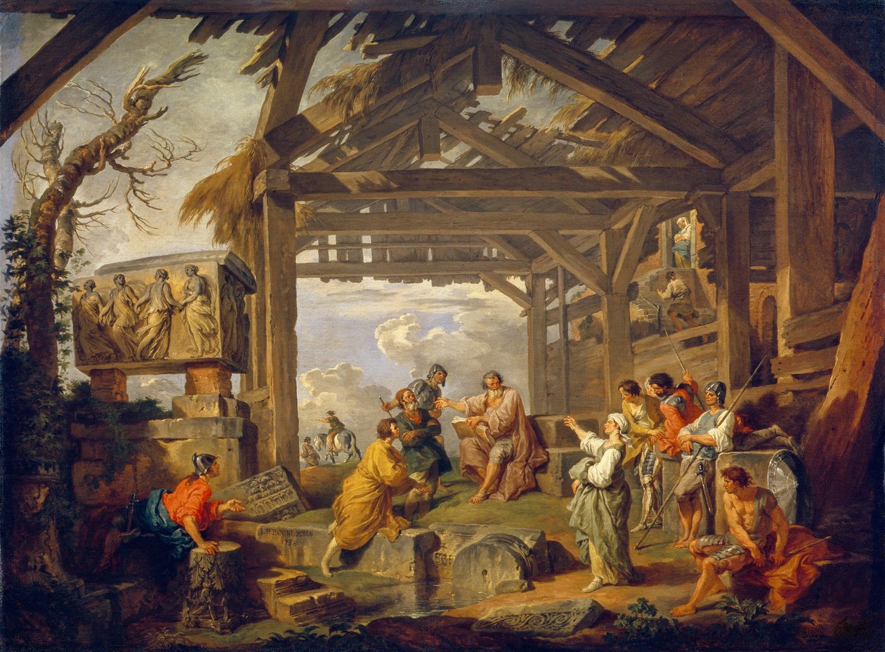 Sibyllen fra Cumae som profeterer Kristi fødsel. Maleri av Giovanni Paolo Panini (Pannini) (1691-1765), olje på lerret av Giovanni Paolo Pannini