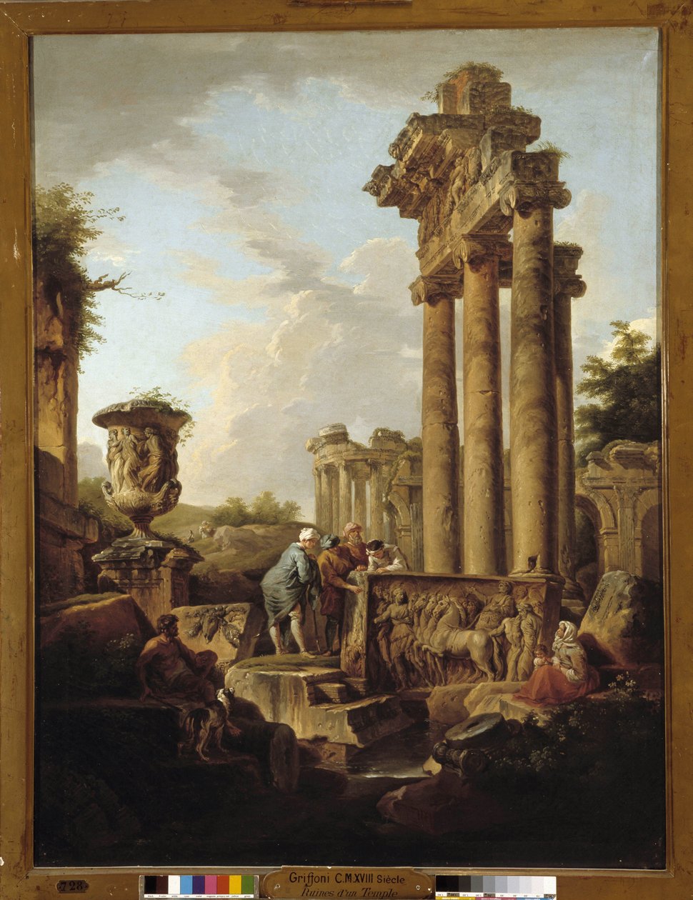Landskap av romerske ruiner med rester av et tempel til Saturn eller "arkeologen" (olje på lerret) av Giovanni Paolo Pannini