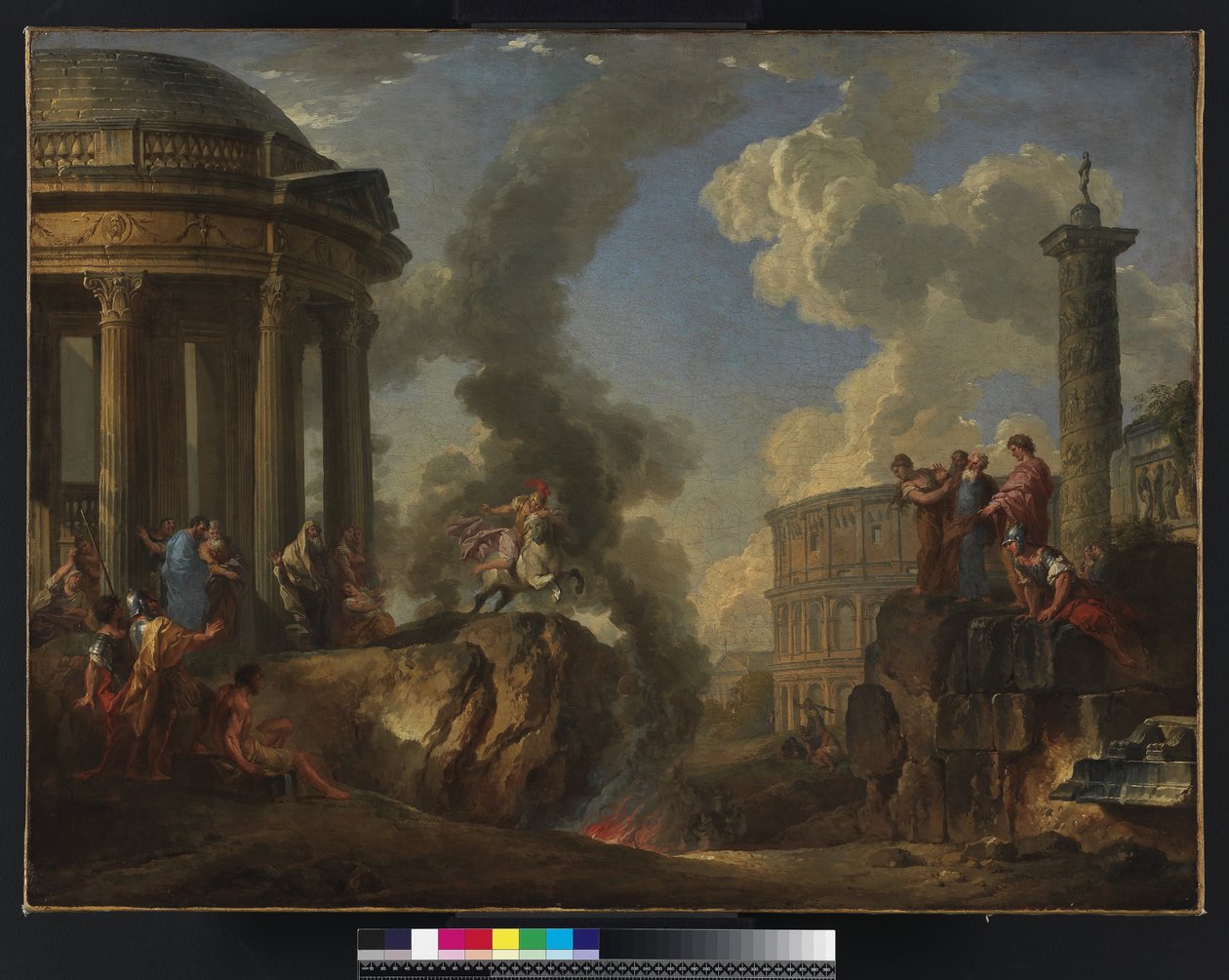 Marcus Curtius hopper inn i bukten, ca. 1730 av Giovanni Paolo Pannini