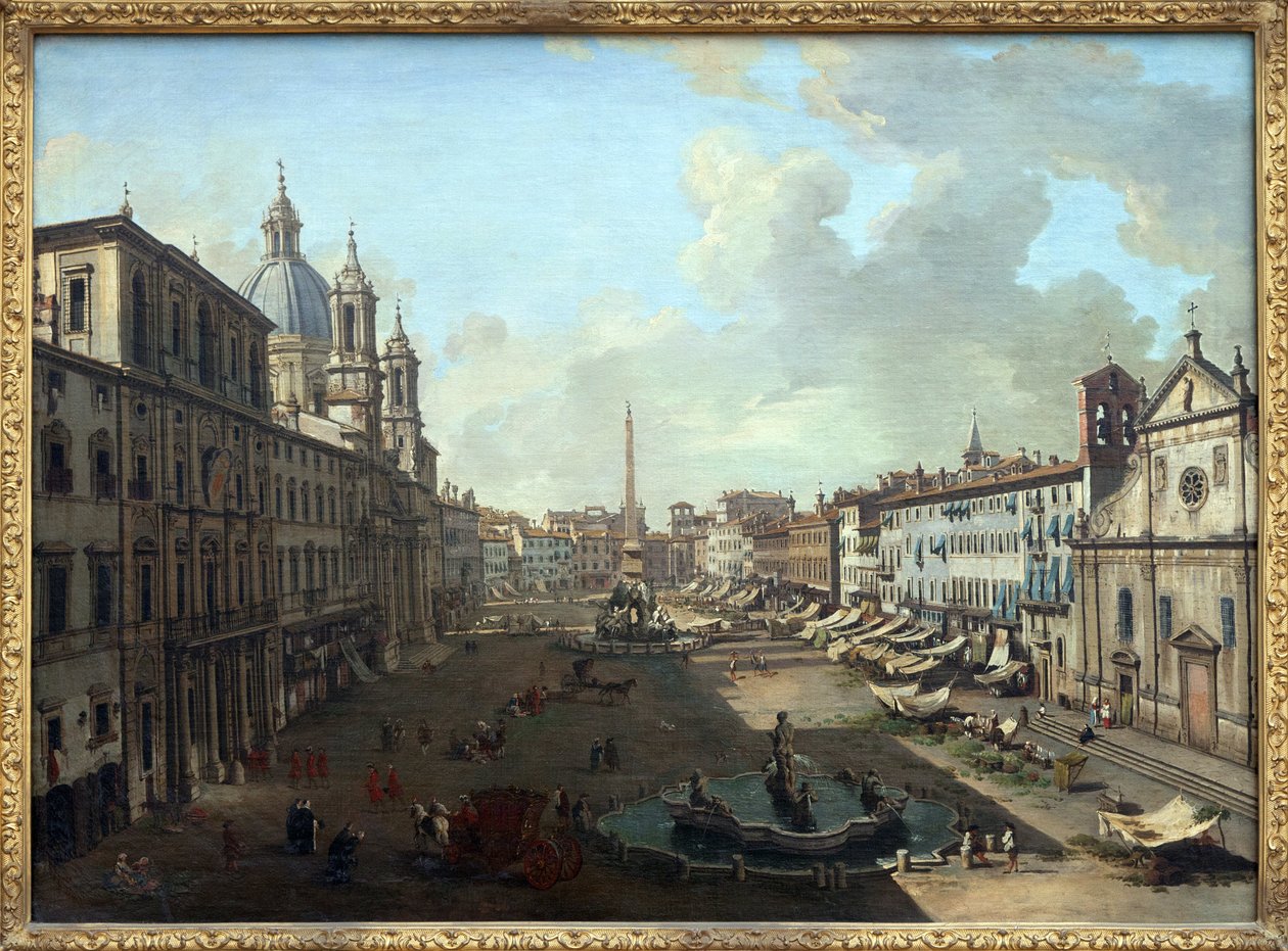 Piazza Navona (Piazza Navona) i Roma med Neptun-fontenen i forgrunnen, Oljemaleri på lerret av Giovanni Paolo Pannini (Panini) (1691-1765). Fotografi, KIM Youngtae, Nantes, Musee des Beaux Art de Nantes. av Giovanni Paolo Pannini