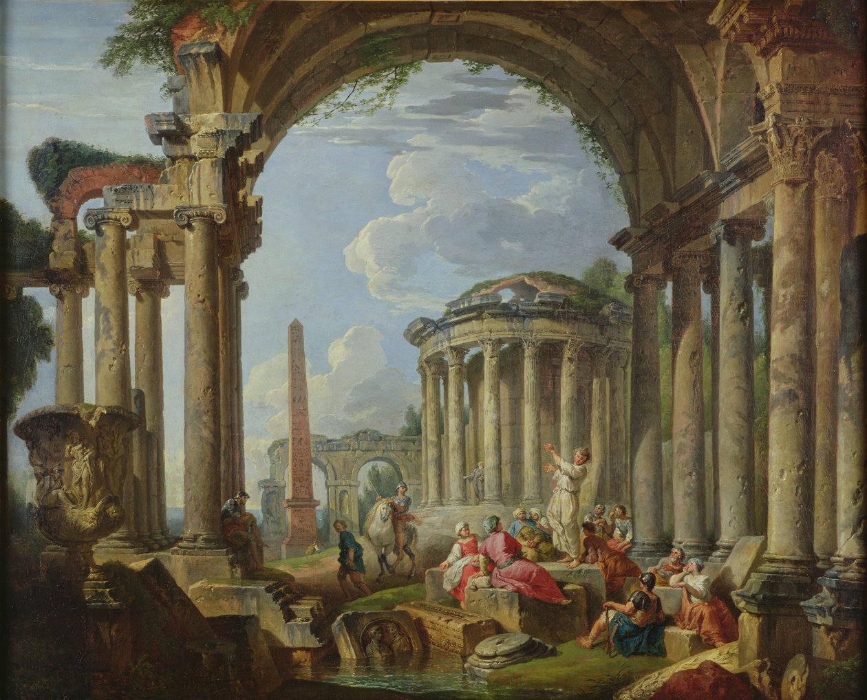 Forkynnelse blant de gamle ruinene, ca. 1740-50 av Giovanni Paolo Pannini
