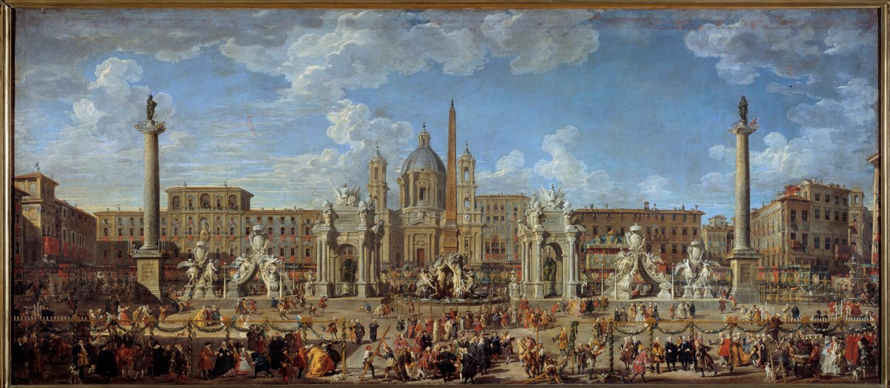 Forberedelser til fyrverkeri og dekorasjoner av festen gitt 30. november av Giovanni Paolo Pannini