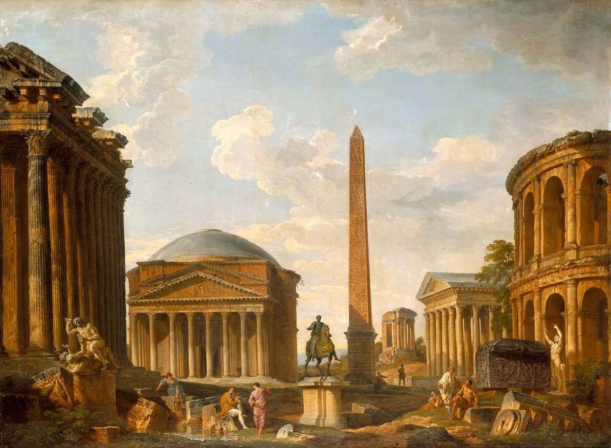 Roman Capriccio: Pantheon og andre monumenter (olje på lerret) av Giovanni Paolo Pannini