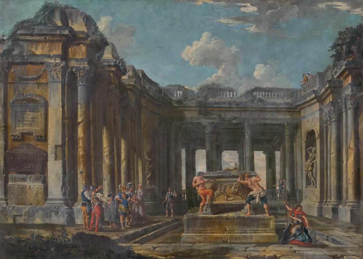 Scene i romerske ruiner, ca. 1740 av Giovanni Paolo Pannini