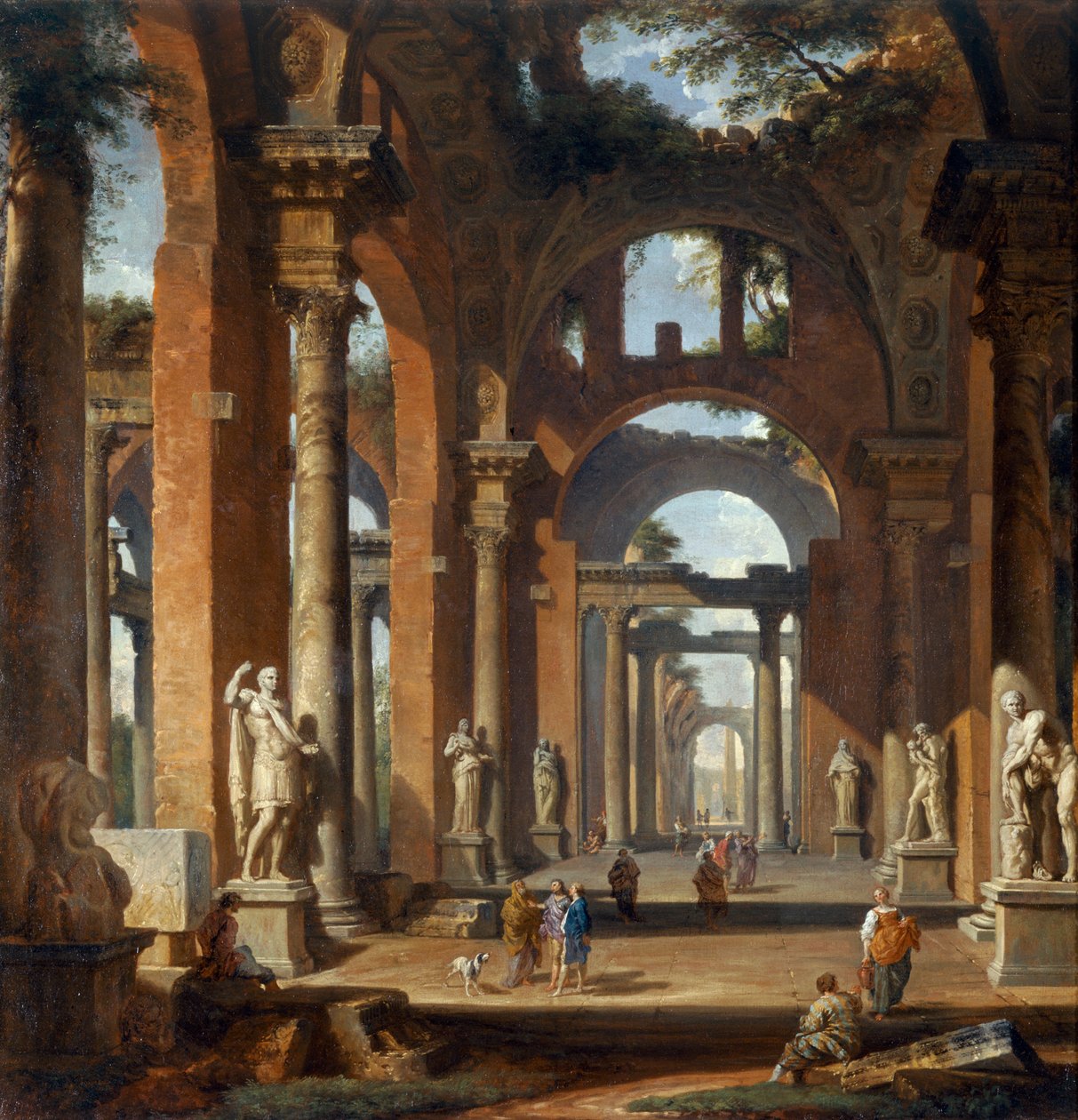 Statuer i en ødelagt arkade av Giovanni Paolo Pannini