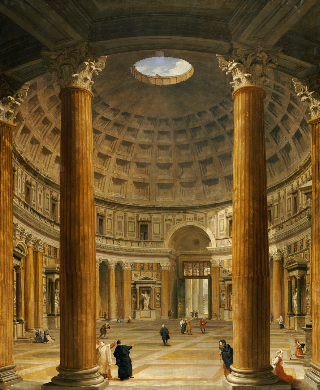 Det indre av Pantheon, Roma, ser nordover fra hovedalteret til inngangen, 1732 av Giovanni Paolo Pannini