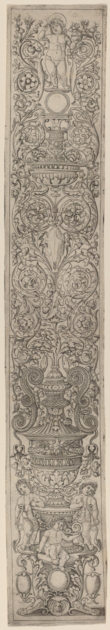 Ornament Panel: Three Children Blowing Horns   1243757   no       norwegian Successfully Translated  Original: Fornem herre fulgt af tjenere rider forbi et monument Translat: Fornem herre fulgt af tjenere rider forbi et monument 1284330 no norwegian Succes av Giovanni Pietro Birago and Zoan Andrea