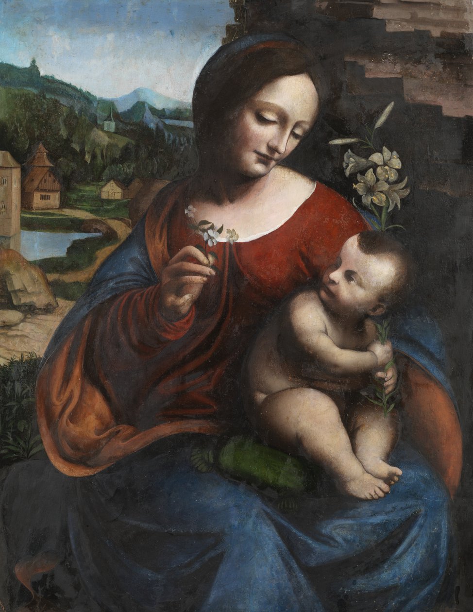Jomfru og barn med en lilje, ca. 1510-20 (olje på panel) av Giovanni Pietro Rizzoli (attr. to) Giampietrino