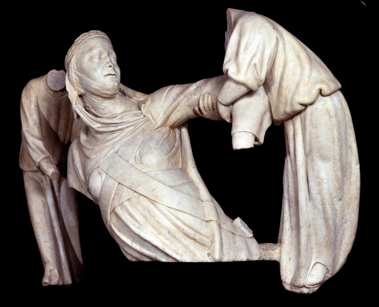 Begravelsesmonument til Margaret av Brabant hevet i luften av to engler (Skulptur av Giovanni Pisano