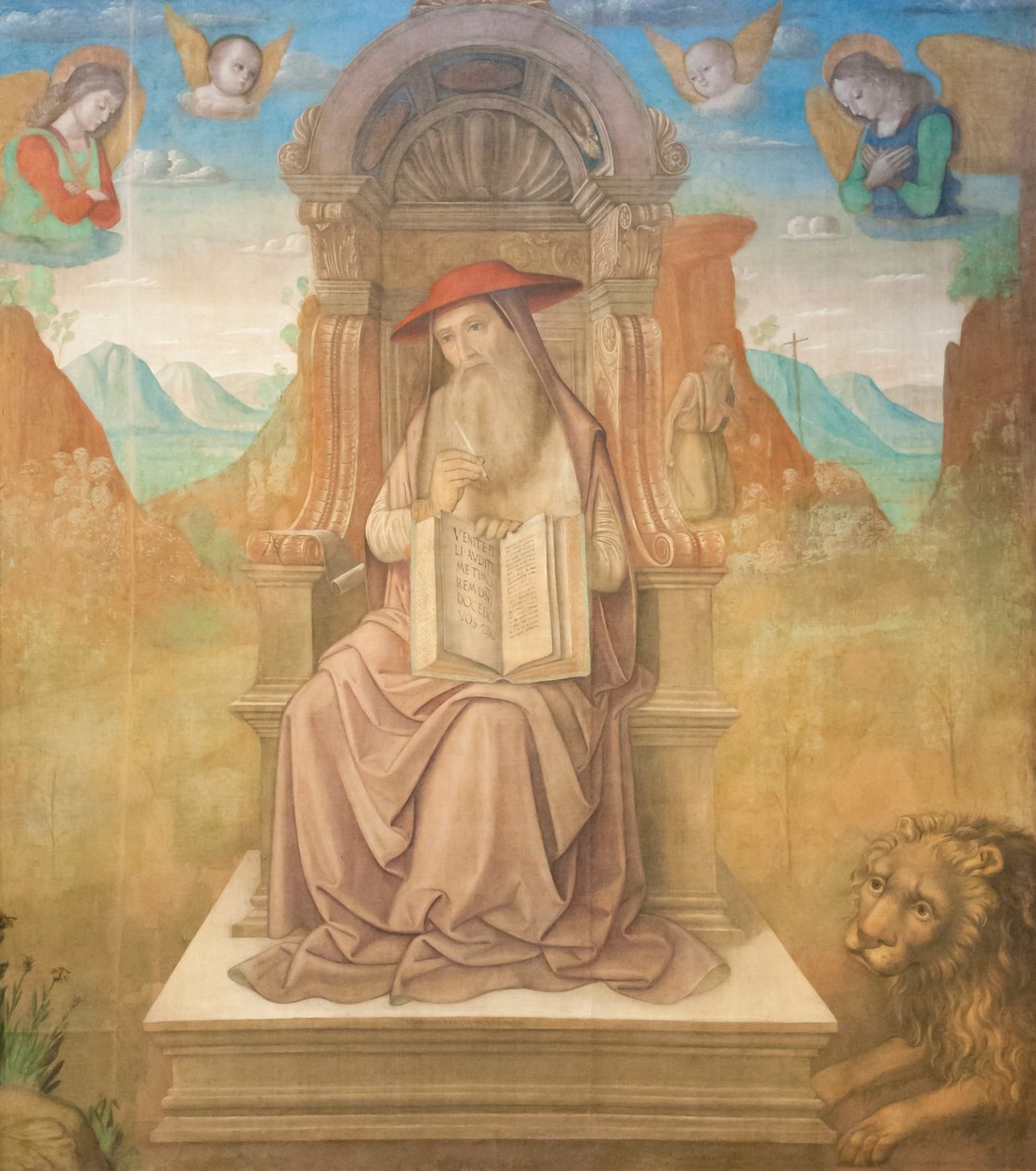 Saint Jerome Enthroned (tempera på panel) av Giovanni Santi or Sanzio