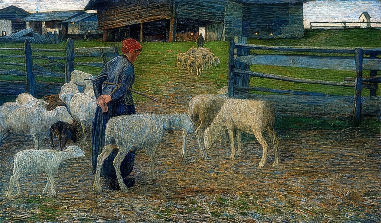 Gå tilbake til stallen. 1888 av Giovanni Segantini