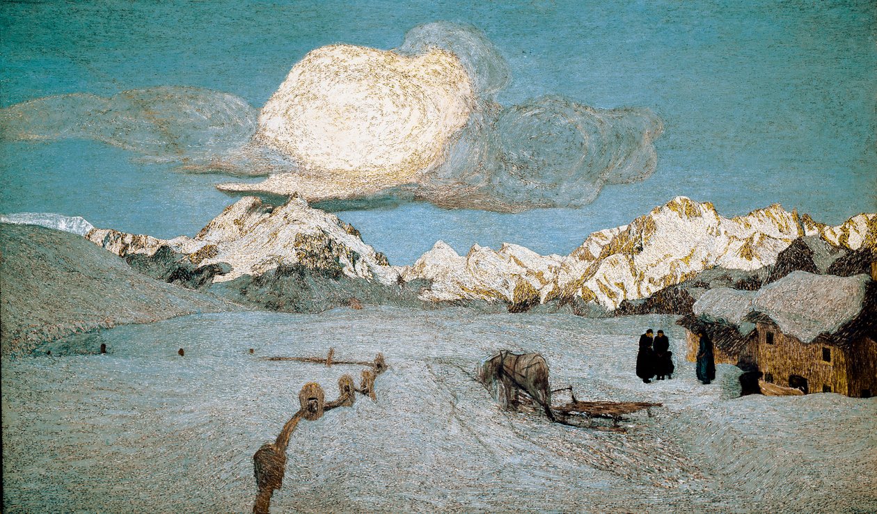 Triptych of Nature eller Engadin: "" Death"" Maleri av Giovanni Segantini (1858-1899) 1896-1899 Søn. 192x320 cm Saint Moritz, Musee Segantini av Giovanni Segantini