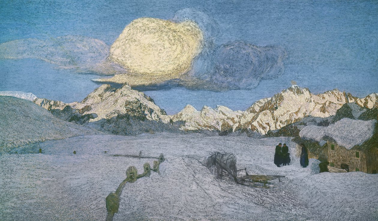 Triptych of the Alps, death, ca 1898, av Giovanni Segantini (1858-1899), olje på lerret av Giovanni Segantini