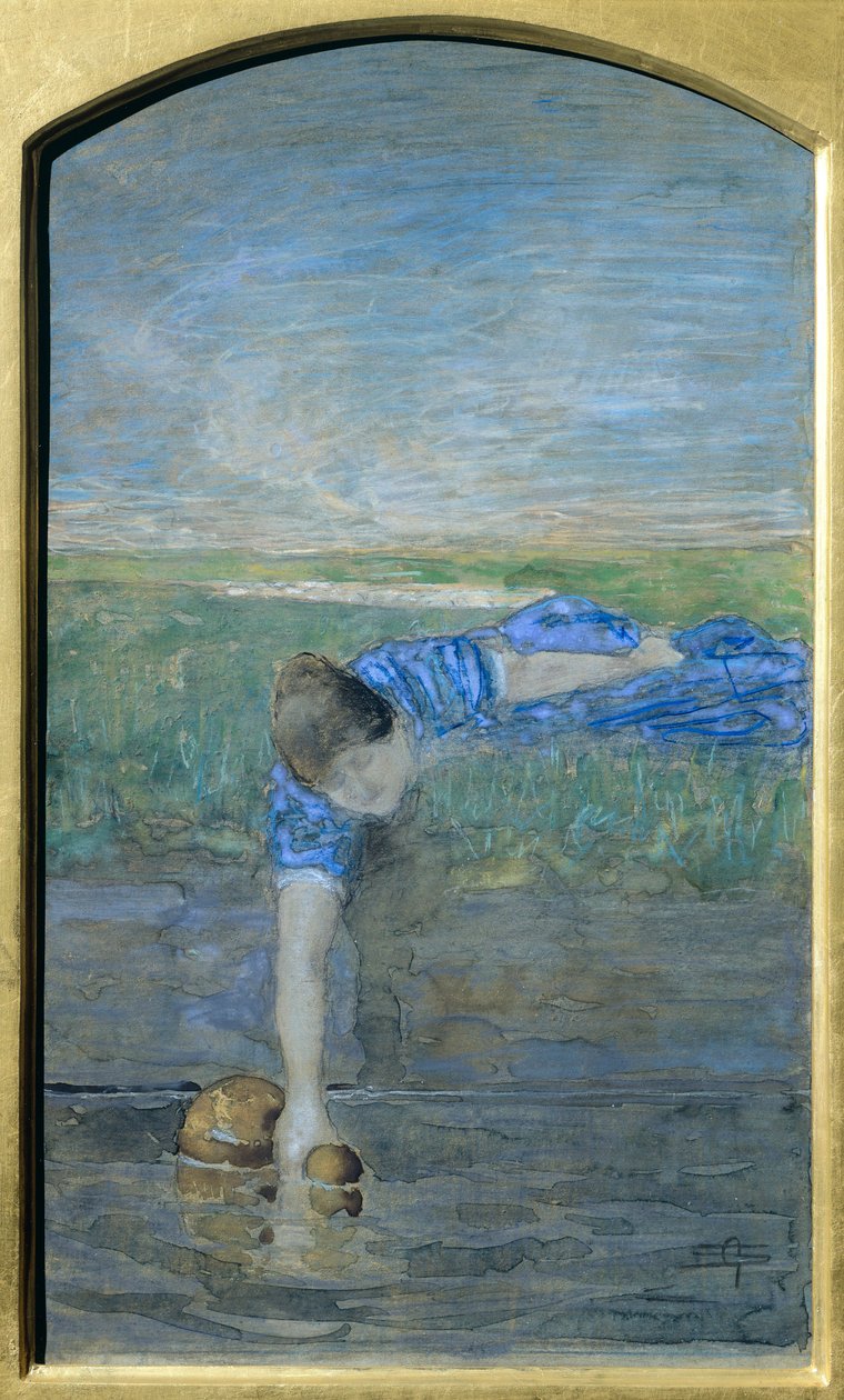 Kvinner ved elven, av Giovanni Segantini (1858-1899) av Giovanni Segantini