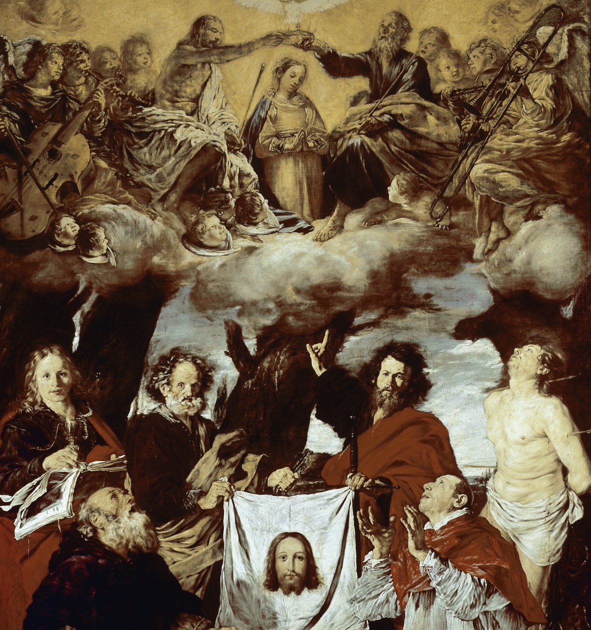 The Coronation of the Virgin, The Veil Of Veronique And Saints (Detalj) (olje på lerret av Giovanni Serodine