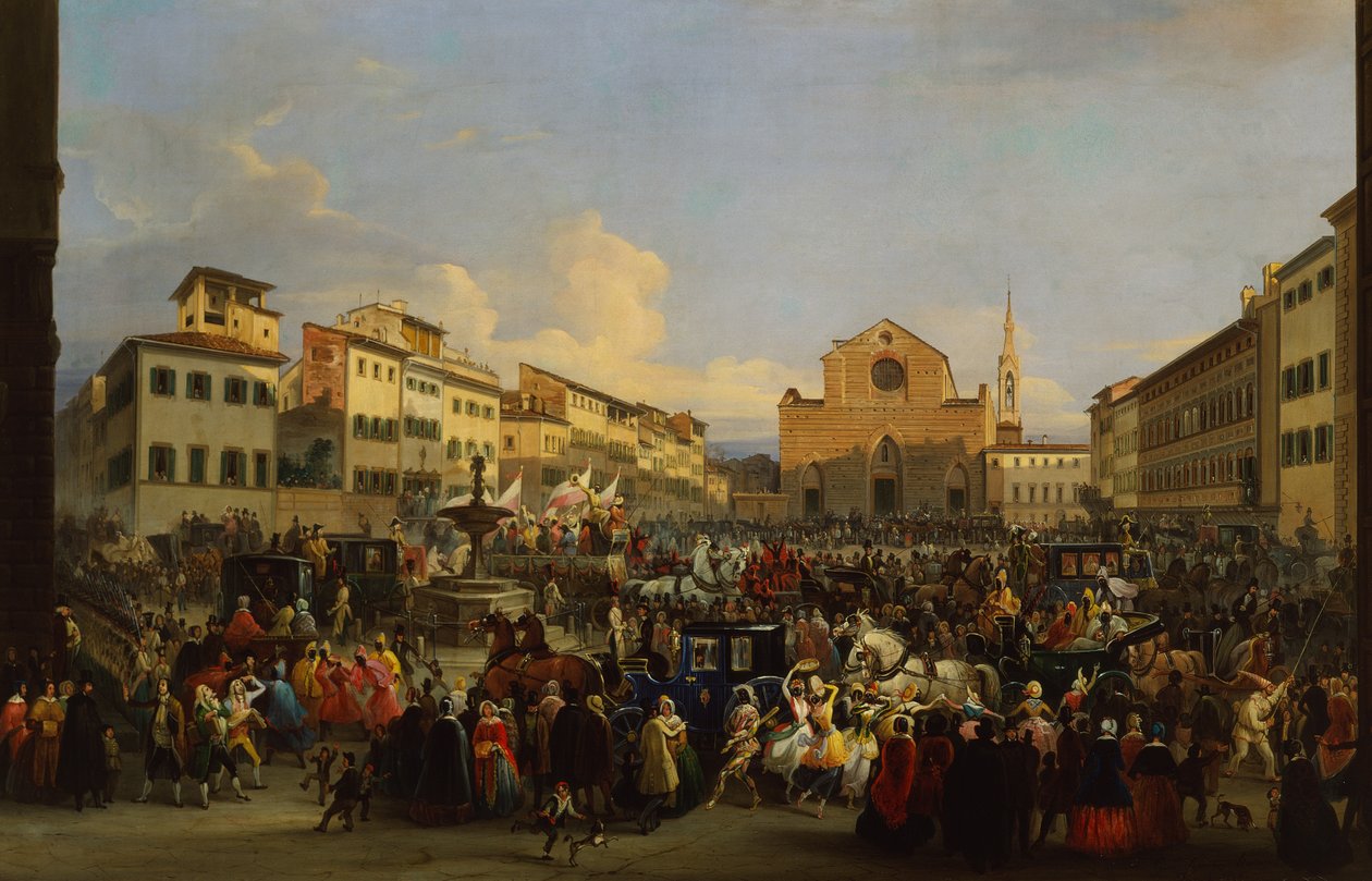 Piazza Santa Croce i Firenze under karneval av Giovanni Signorini