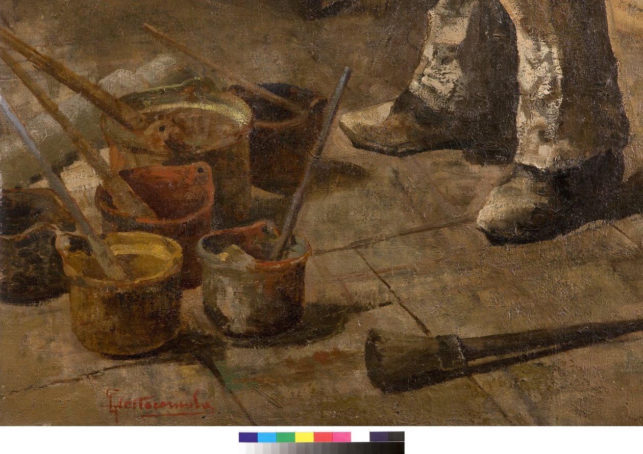 Jeg er også en maler eller Dilettante eller The painters studio, 1885 (detalj av 3497601) av Giovanni Sottocornola