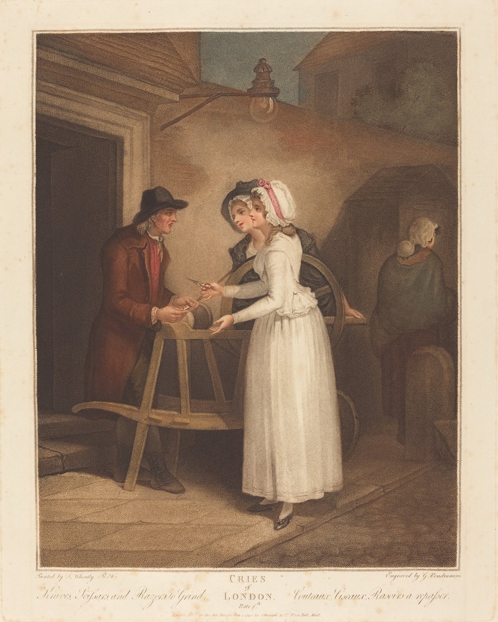 Kniver, sakser og barberhøvler å slipe av Giovanni Vendramini after Francis Wheatley