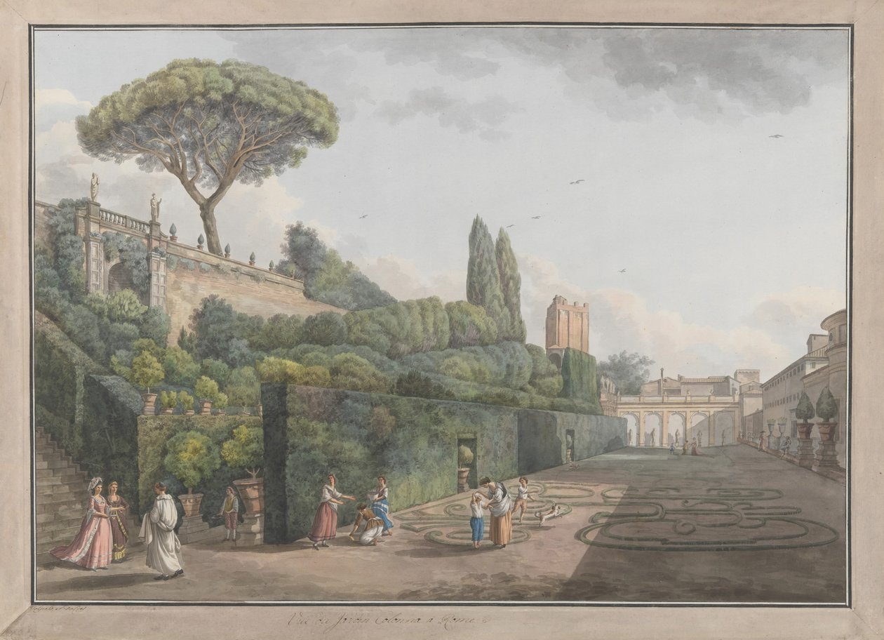 Garden of Palazzo Colonna, ca. 1780. Skapere: Giovanni Volpato, Louis Ducros. av Giovanni Volpato, Louis Ducros