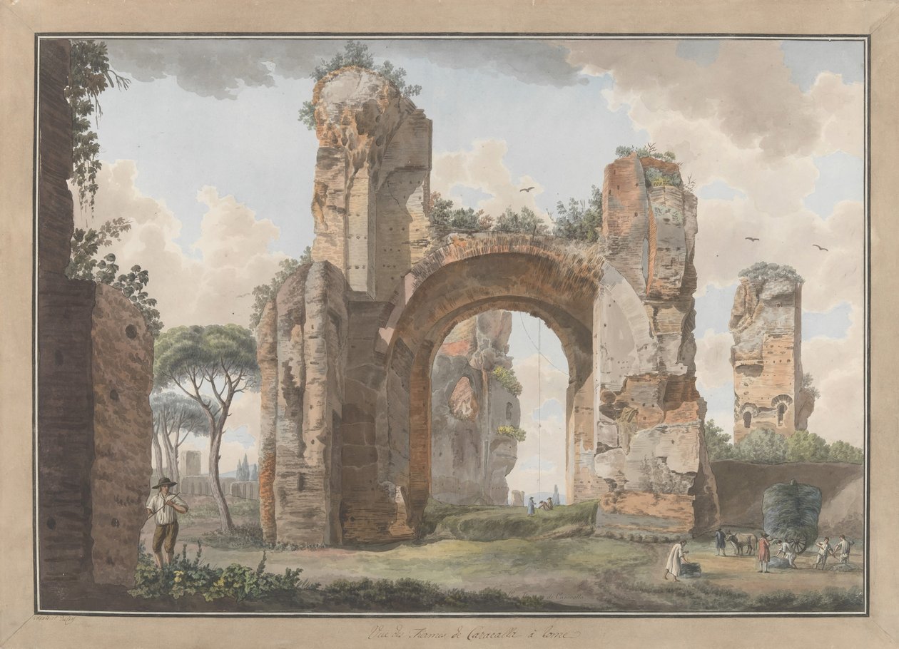 Interiøret i badene i Caracalla, ca. 1780. Skapere: Giovanni Volpato, Louis Ducros. av Giovanni Volpato, Louis Ducros