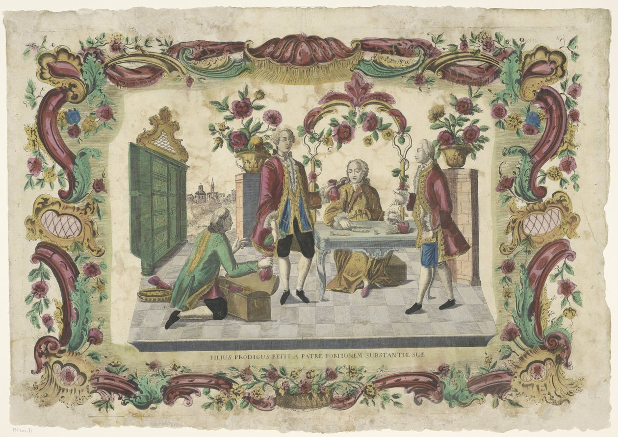 De Verloren Zoon ønsker å være en far om sine erfdeeler Den fortapte sønn ber faren om en del av substansen hans (tittel på objekt) av Giovanni Volpato (possibly)