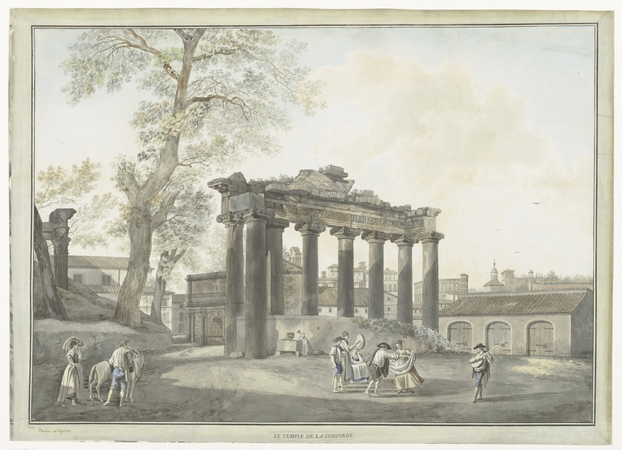 Utsikt over Saturn-tempelet i Roma Le Temple de la Concorde (tittel på objekt) Utsikt over Roma og omgivelsene (serietittel) av Giovanni Volpato