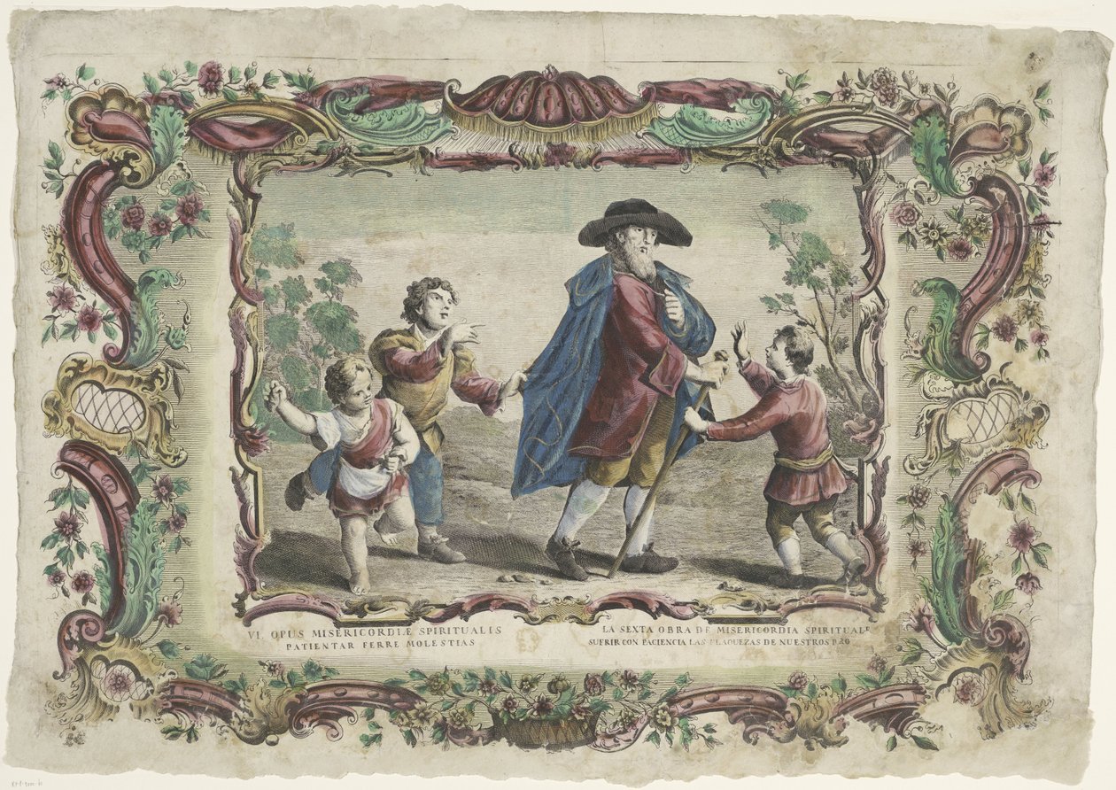 Tålmodig utholdende urettferdighet VI. opus misericordiae corporalis / La sexta obra de misericordie spirituale (tittel på objekt) The Spiritual Works of Mercy (serietittel) av Giovanni Volpato