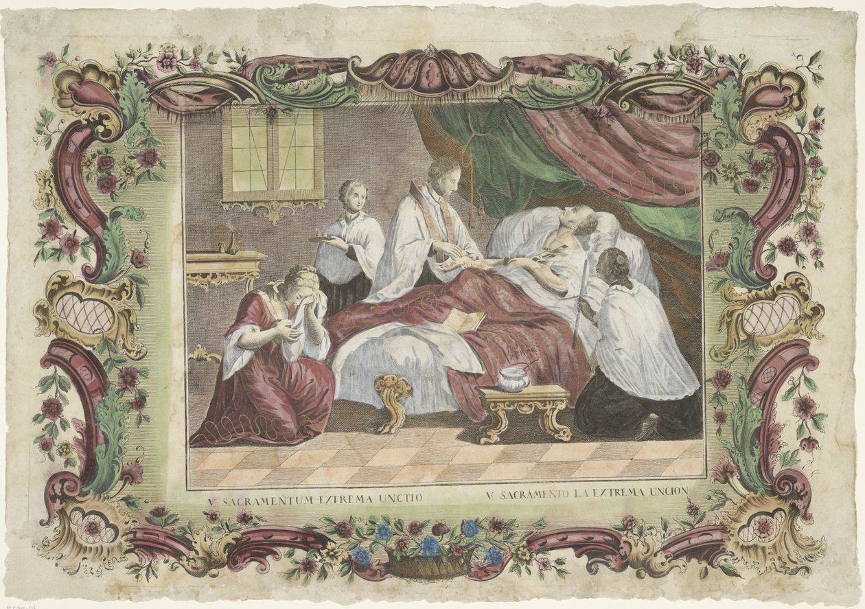 Den siste salvings sakrament V. sacramentum extrema unctio / V. sacramento la extrema uncion (tittel på objekt) De syv sakramenter (serietittel) av Giovanni Volpato