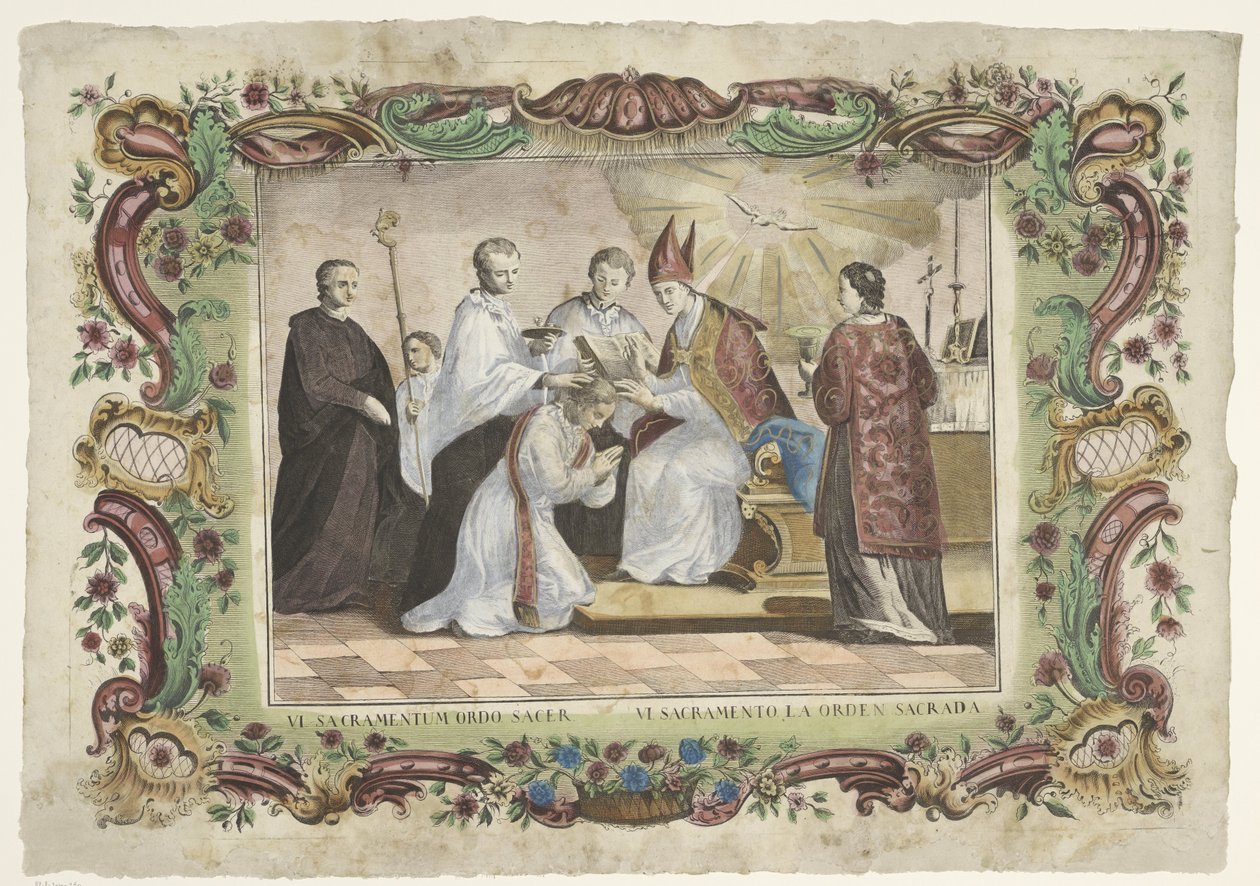 Prestedømmets sakrament VI. sacramentum ordo sacer / VI. sacramento la orden sacrada (tittel på objekt) De syv sakramenter (serietittel) av Giovanni Volpato