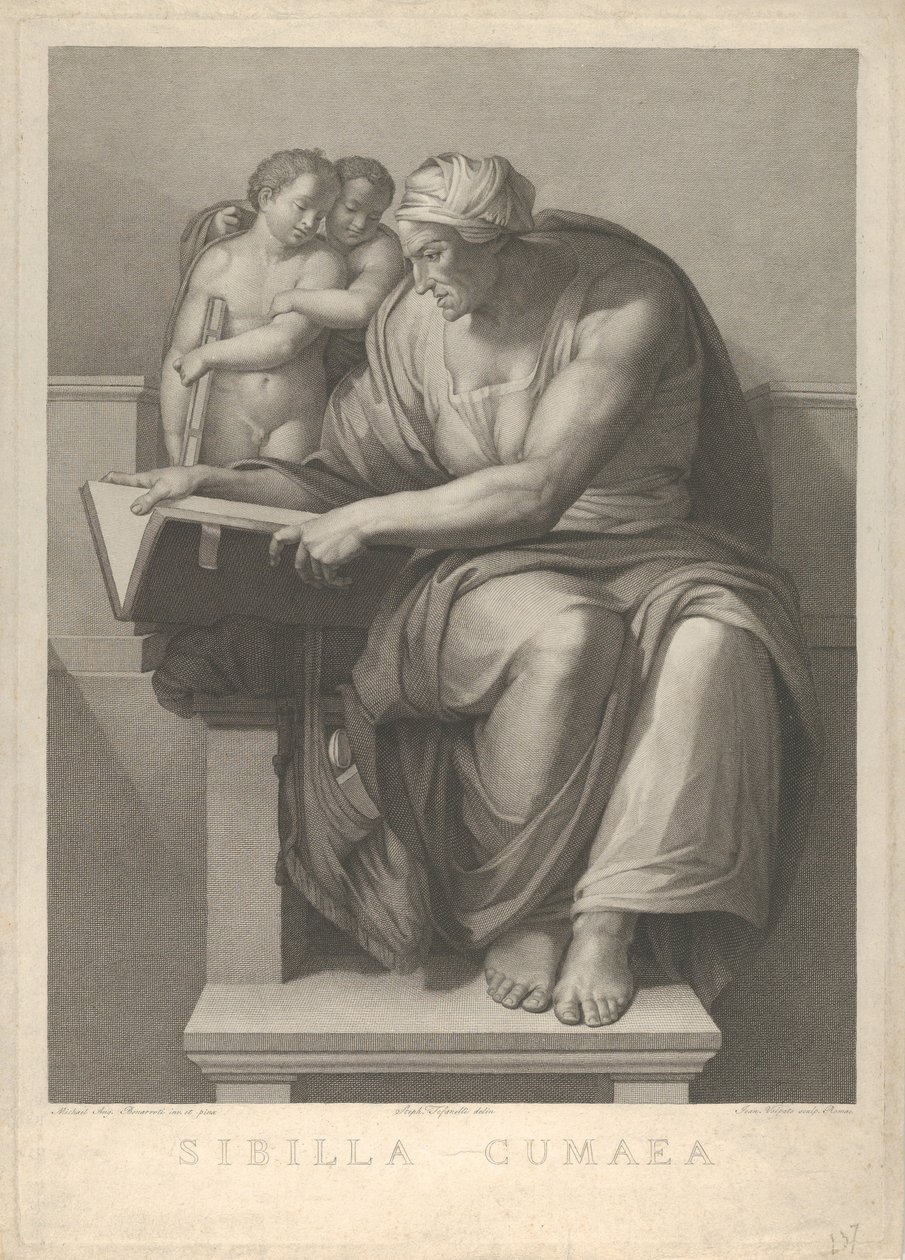 Cumaean Sibyll etter fresken av Michelangelo i Det sixtinske kapell, 1784-90. av Giovanni Volpato