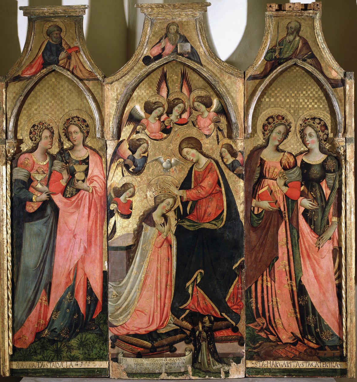 Triptych of the Coronation of the Virgin - Maleri av Giovanni da Gaeta (aktiv rundt 1449-1472) Gaeta fra 1400-tallet, museo diocesano av Giovanni da Gaeta