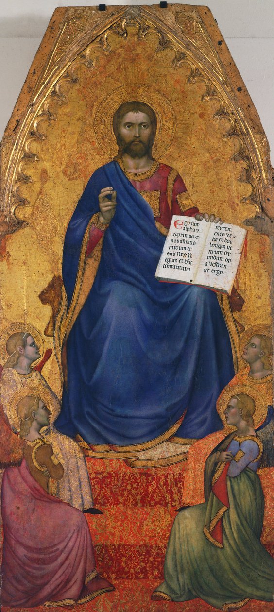 Kristus på tronen blir tilbedt av engler, av Giovanni da Milano (aktiv fra 1346 til 1369), tempera og gull på panel av Giovanni da Milano