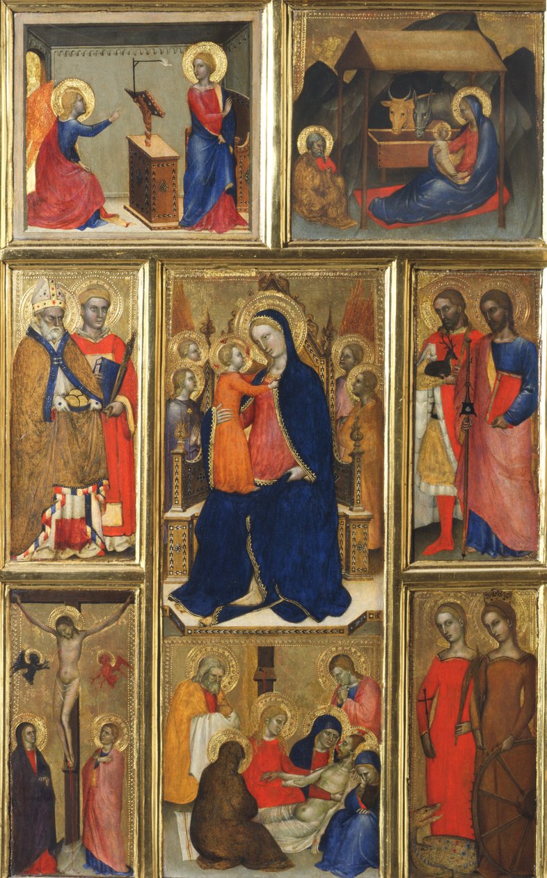 Polyptyk: Jomfru Maria med barn og hellige av Giovanni da Milano