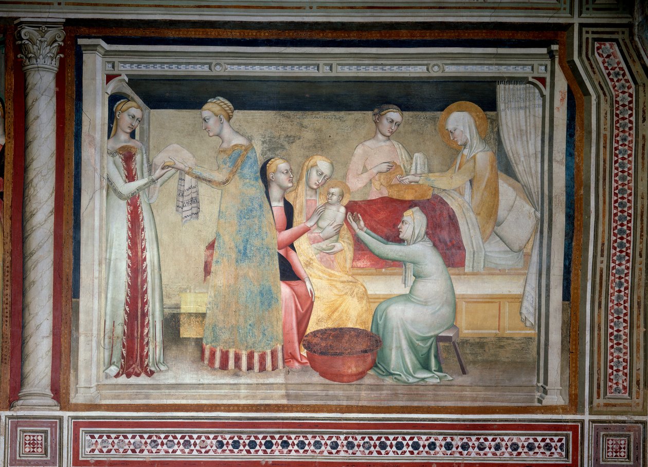 Jomfruens liv: Marias fødsel (Fresco av Giovanni da Milano