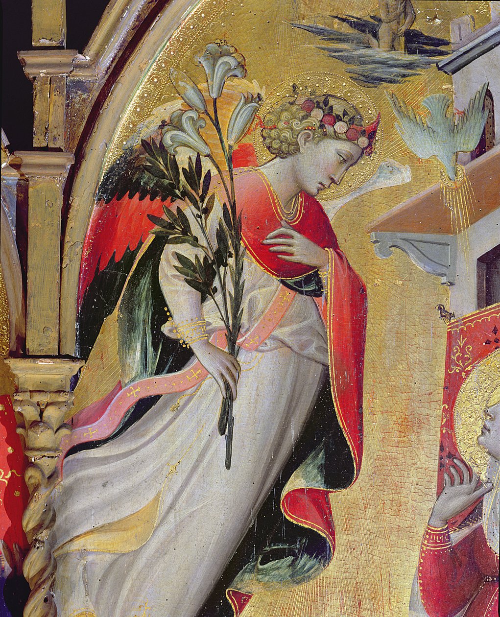 Erkeengel Gabriel, detalj fra Bebudelsen med SS Lawrence, Benedict, Johannes døperen og Nicholas, 1434 (tempera og bladgull på panel) av Giovanni dal Ponte