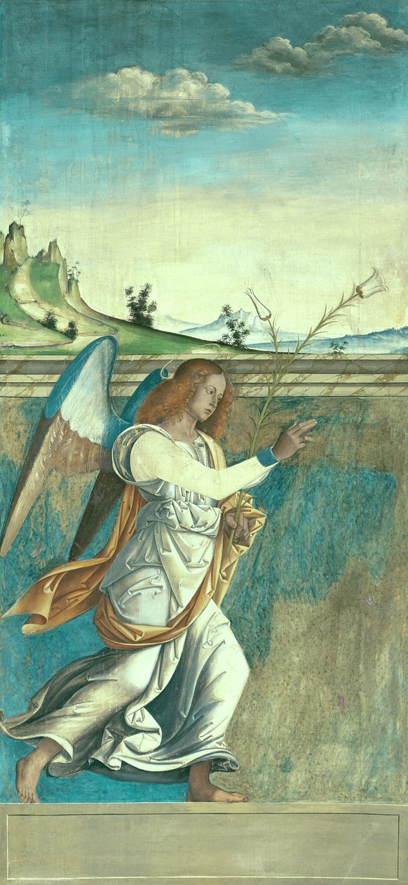 Angel Gabriel, kunngjøringspanel som opprinnelig dannet en av utvendige skodder på orgelet i San Bartolomeo, Vicenza (tempera på lerret) (se 183650) av Giovanni de