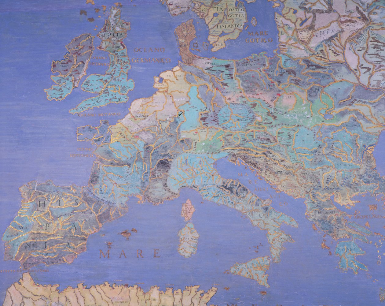 Kart over Europa fra det sekstende århundre, fra 'Sala del Mappamondo (Hall of the World Maps) ca. 1574-5 av Giovanni de Vecchi