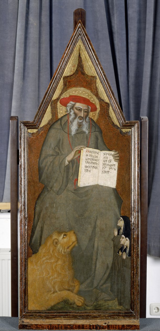 St. Hieronymus med løve og tre bedende nonner, ca. 1360 (tempera på poppelved) av Giovanni del Biondo dal Casentino