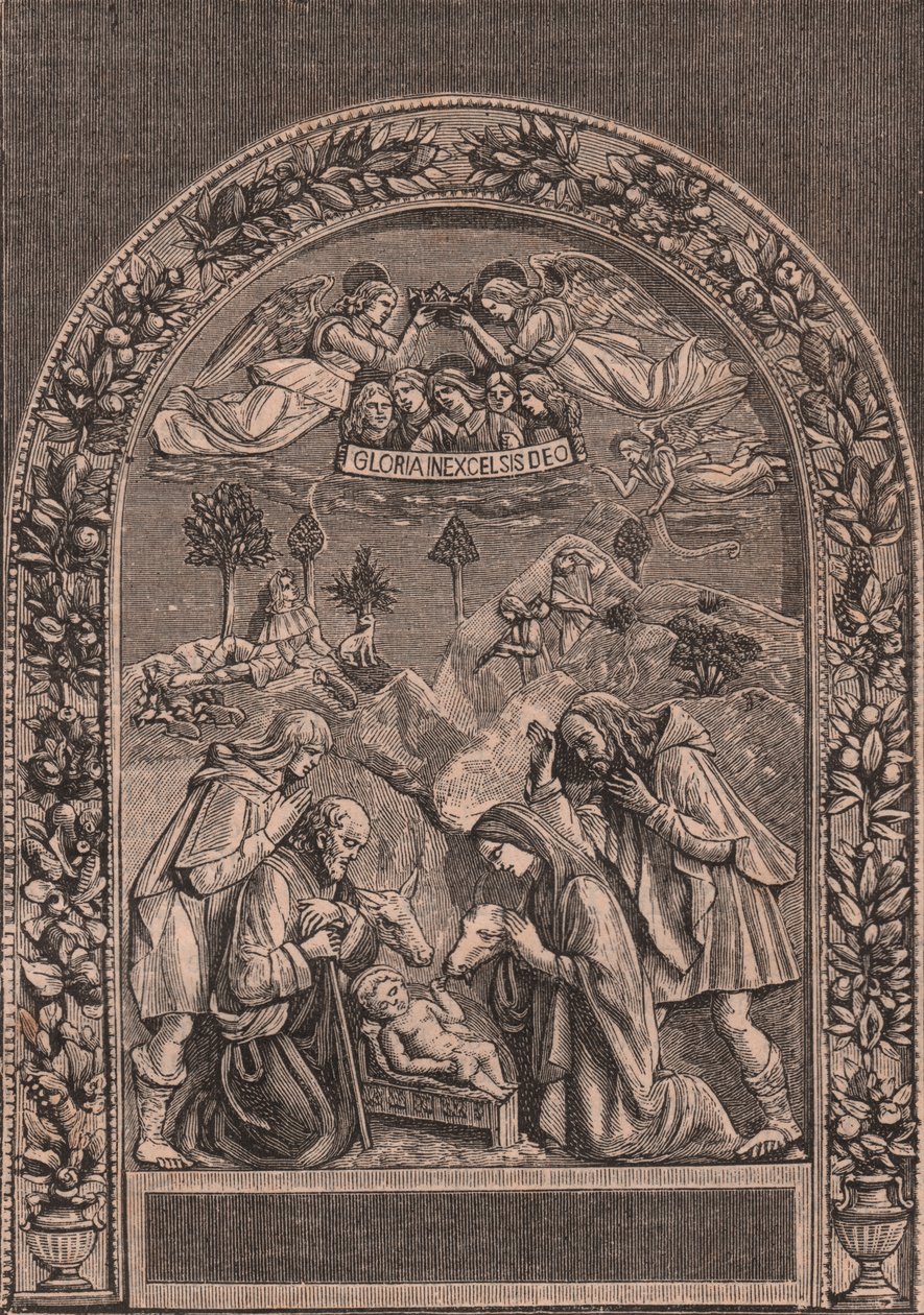 Nativity av Giovanni della Robbia (1469-1529 eller 1530), Pinacoteca di Citta di Castello, Umbria, Italia, tresnitt fra Le cento citta d