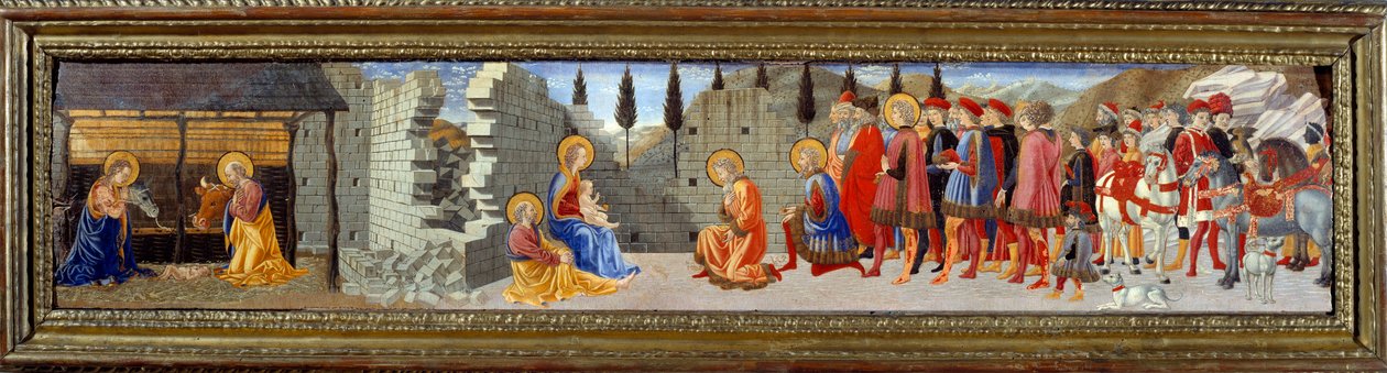 Fødsel og tilbedelse av magiene. Maleri av Giovanni Di Francesco (1412-1459) Ec. Ital av Giovanni di Francesco del Cervelliera