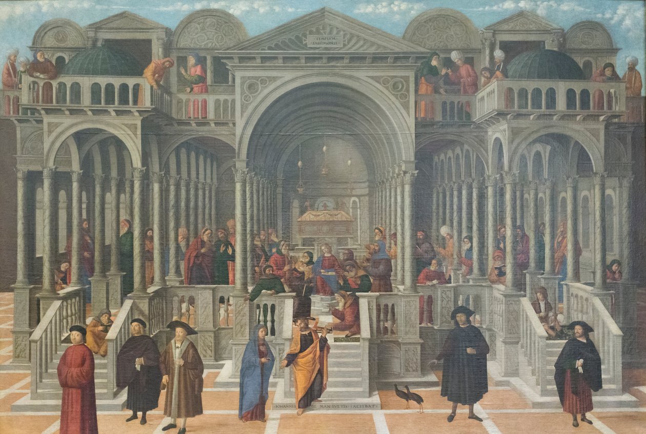 Striden i Jesu tempel blant legene av Giovanni di Niccolo Mansueti
