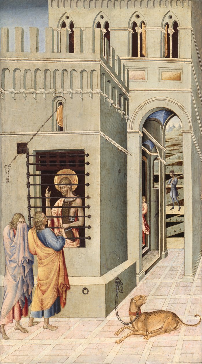 Døperen Johannes i fengsel besøkt av to disipler, 145560. av Giovanni di Paolo