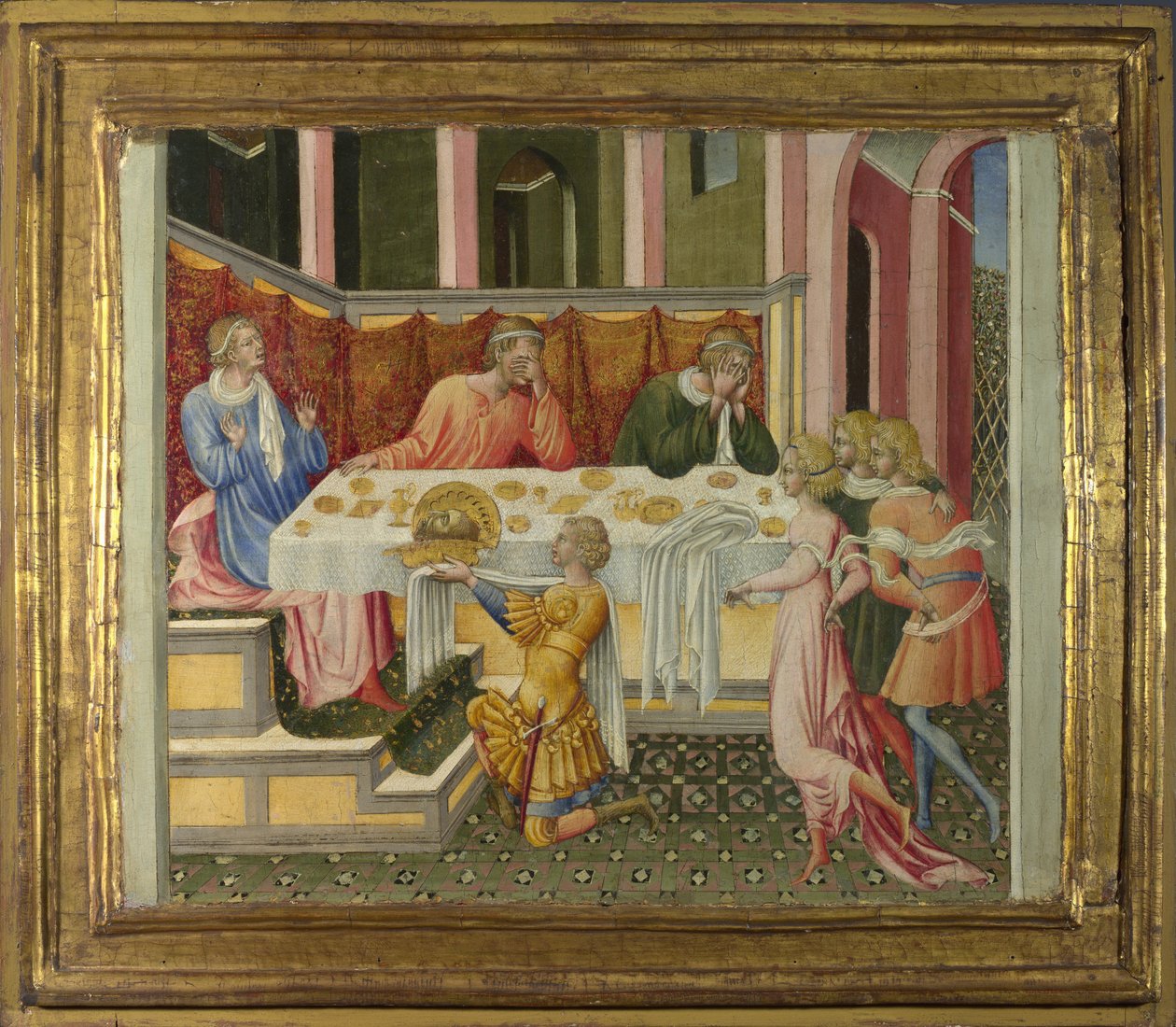 Hodet til døperen Johannes brakt til Herod Predella Panel, 1454 av Giovanni di Paolo