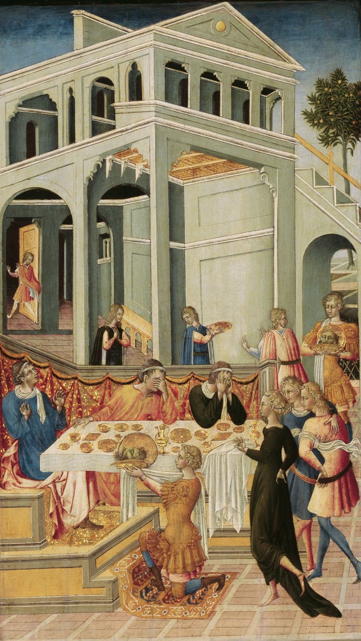 Hodet til døperen Johannes brakt for Herodes, 1455-1460 av Giovanni di Paolo