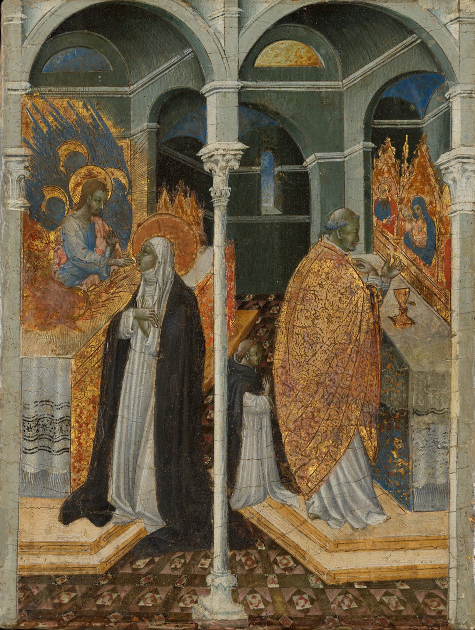 Den mirakuløse nattverden til Saint Catherine av Siena. av Giovanni di Paolo