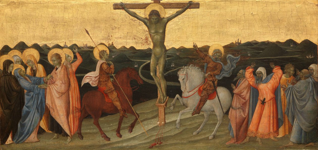 Korsfestelsen Korsfestelsen med Maria, Johannes, Maria Magdalena, St. Longinus og den konverterte centurion av Giovanni di Paolo di Grazia